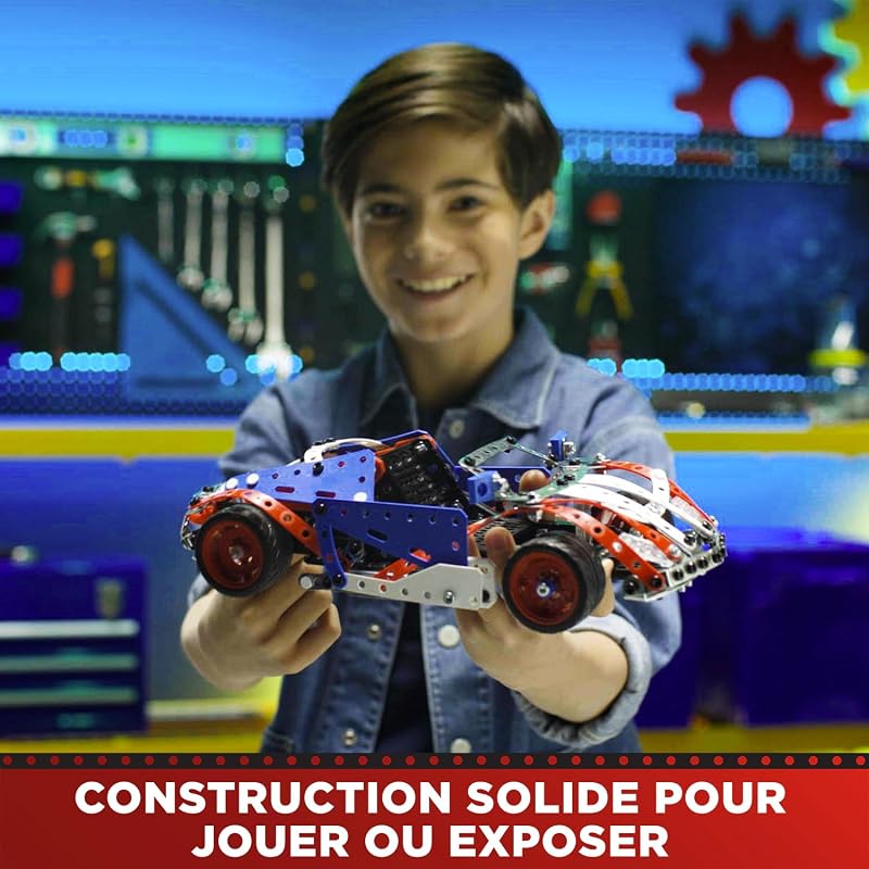 - Meccano Baukoffer - Konstruktionsset 5-in-1 Fahrzeuge, Roboter, Eiffelturm - 437 Teile, Werkzeuge, Anleitung - Aktivitäts-Kit - Spielzeug ab 10 Jahren - APM20106
