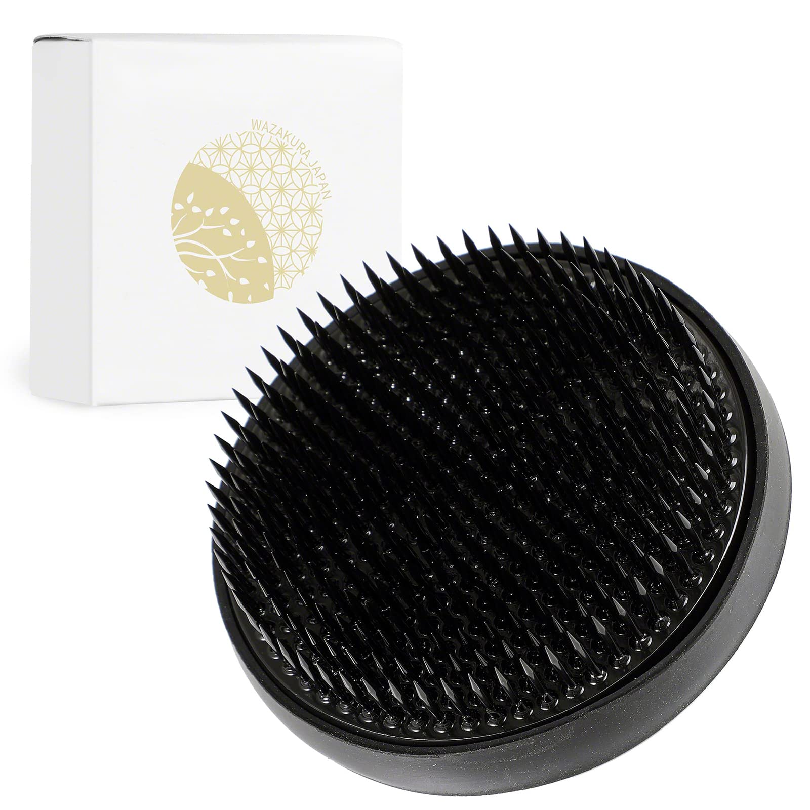 Wazakura Black Ikebana Kenzan Flower Holder 3.14" (80mm) Round Flower pin cushion, Made in Japan, Arranging Accessories Pin Frog Tool - 3.14" Black Round Kenzan