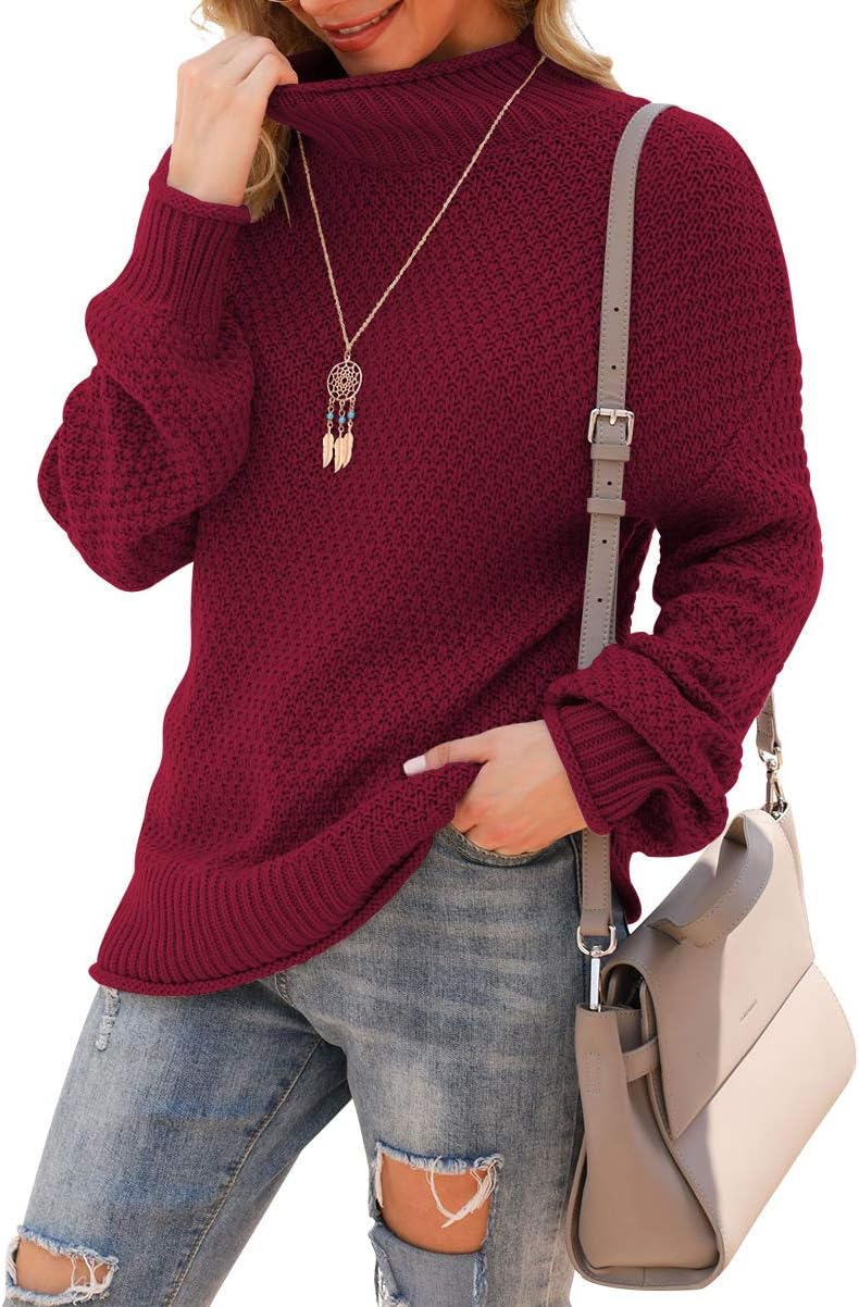 JouicaWomen's Turtleneck Oversized Sweaters Batwing Long Sleeve Pullover Loose Chunky Knit Jumper