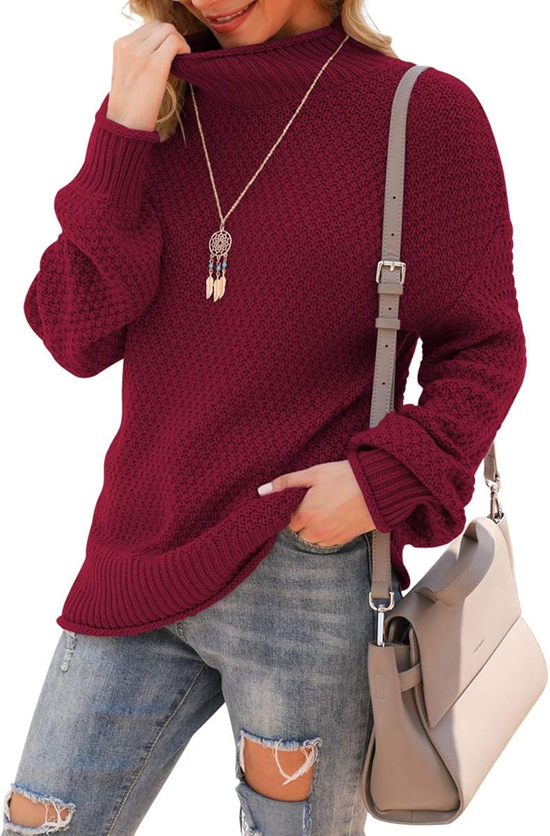 Jouica Womens Turtleneck Oversized Sweaters Batwing Long Sleeve Pullover Loose Chunky Knit Jumper at  Women’s Clothing store