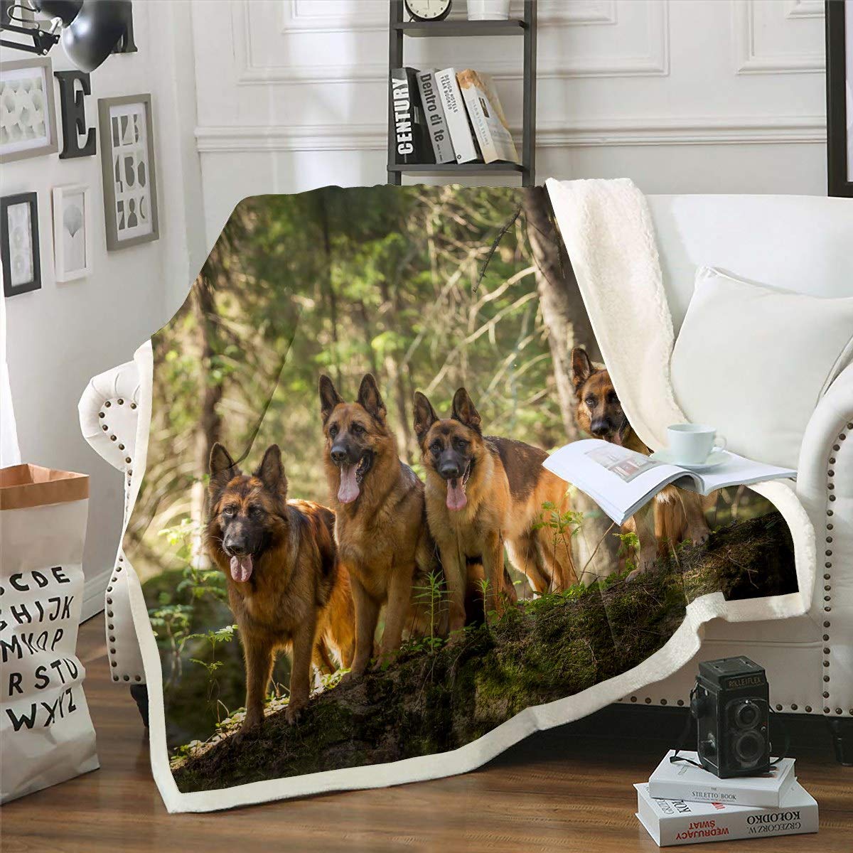 Loussiesd Cute Blanket For German Shepherd Dog Blanket Sherpa 3D Pet Fluffy For Dog Lovers–Simple127X152Cm