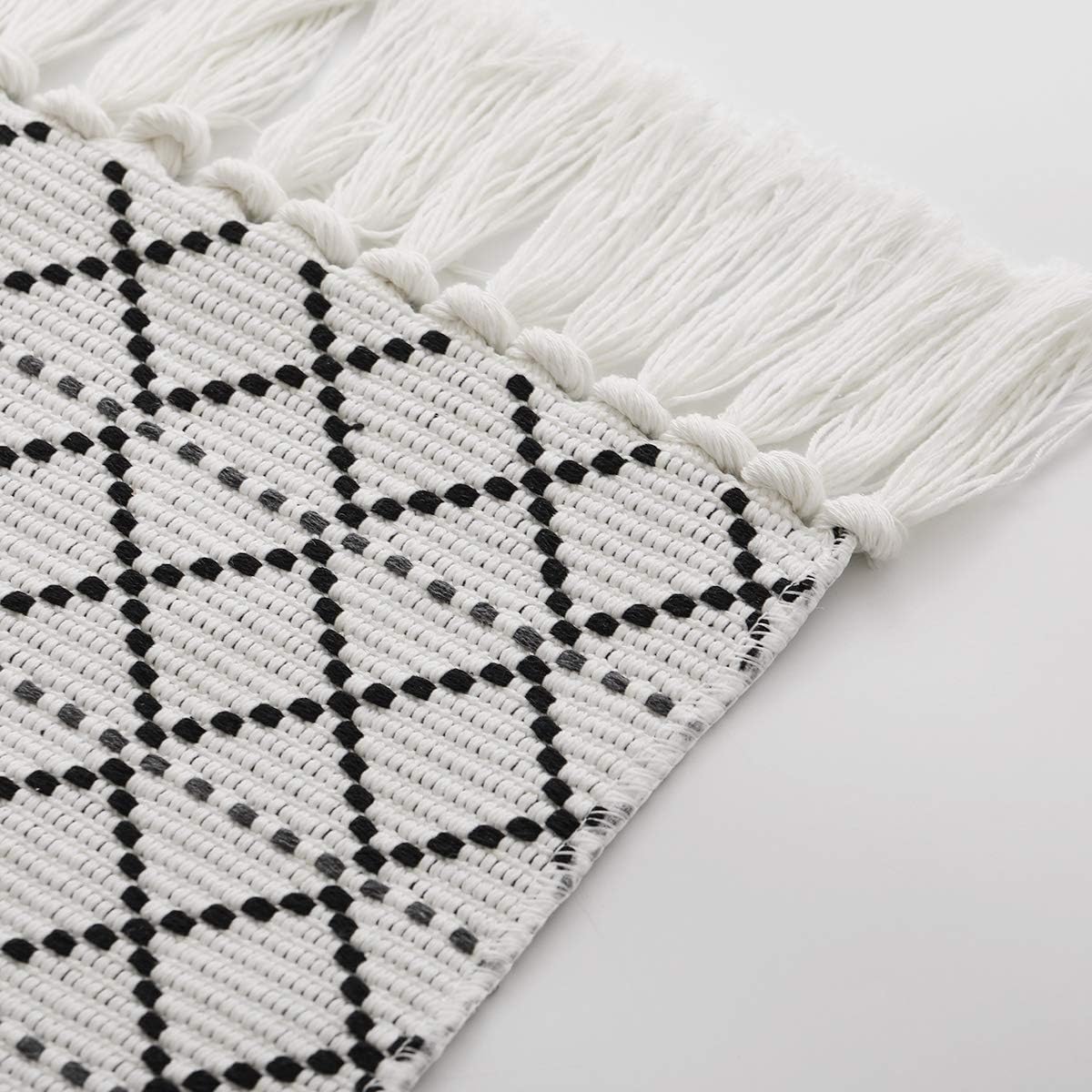SEEKSEE Boho Tassel Cotton Accent Rug, Geometric Pattern Hand-Woven Rug, Washable Cotton Rug for Hall, Living Room, Kitchen, Bedroom(23.6X35.4 Inch, Black): Kitchen & Dining