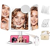 Mocado Makeup Mirror with Lights, 20X/7X/3X Magnifying Mirror with Light,Rechargeable & Height Adjustable Lighted Makeup Mirror,Vanity Mirror with 3 Colors Lights,Detachable Design for Travel(White)