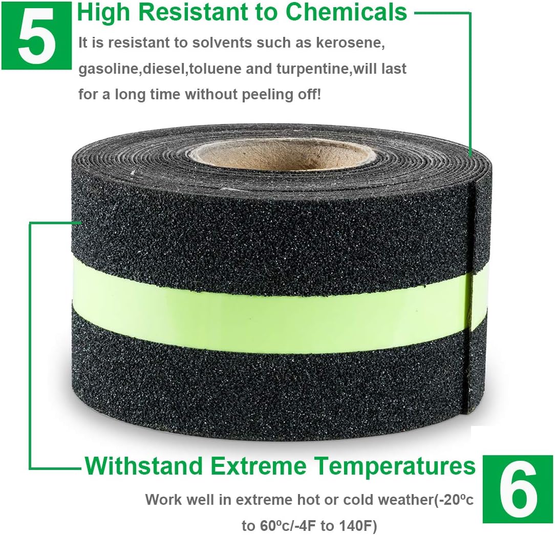 Anti Slip Safety Grip Tape 2inx30ft Green Glowing in The Dark Non Skid Stage Safety Tape High Traction Grit Stairs Tape Hazard Caution Warning Tape for Steps (2"×30', Green&Black): Home Improvement