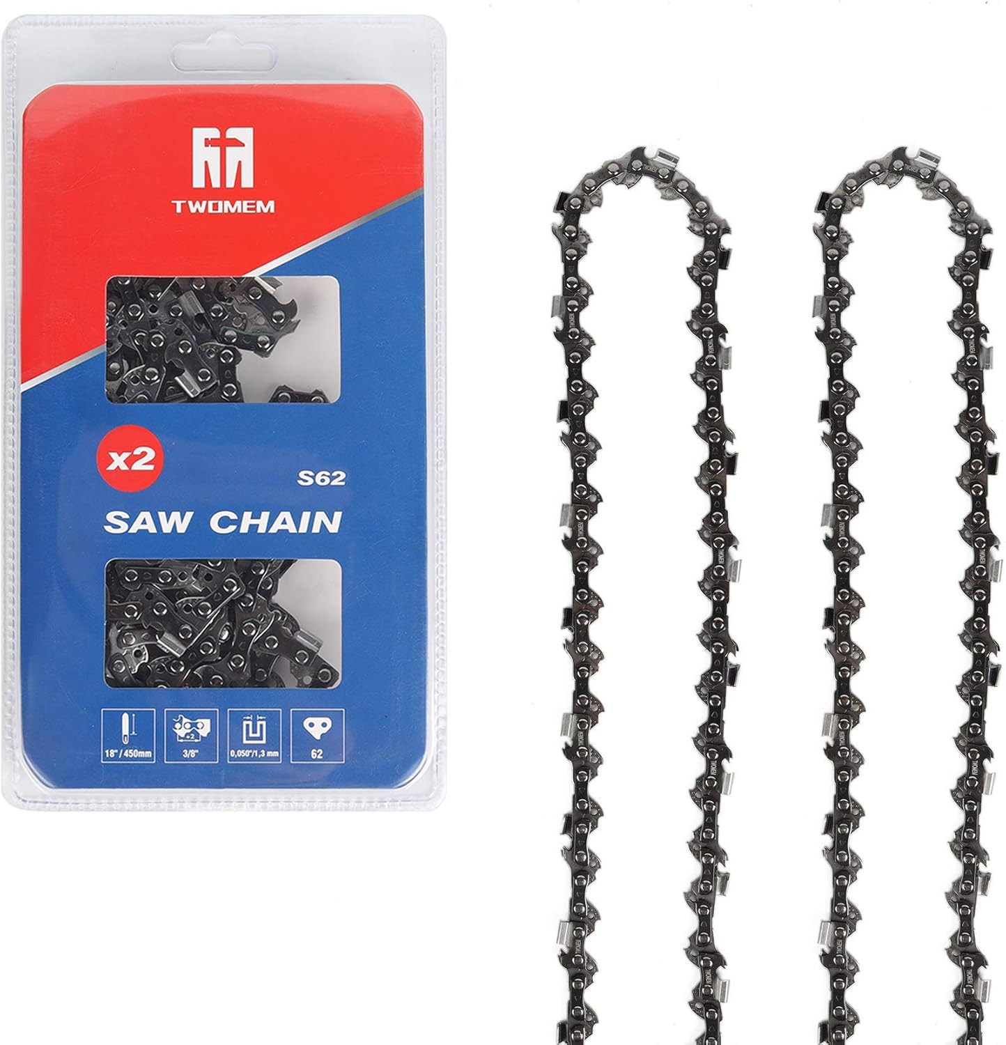 TWOMEM 2PCS S62 18 Inches Chainsaw Chain 3/8’’ LP .05 Inch 62 Drive Links for Craftsman/Sears,Echo,Homelite,Husqvarna,McCulloch,Poulan: Garden & Outdoor