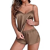 Ekouaer Silk Pajamas Set for Women Satin Camisole Sleepwear Lingerie V-Neck Cami Top and Shorts Pjs