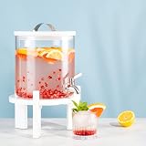 Navaris Glass Drinks Dispenser 5 Litre with Tap Beechwood Stand White view 2