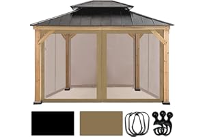 Coastshade Gazebo Canopy Mesh Walls Replacement 10x12 Gazebo Pergola Mosquito Screen Netting for Gazebos with 52Curtain Rings & 52Rail Hooks,Khaki
