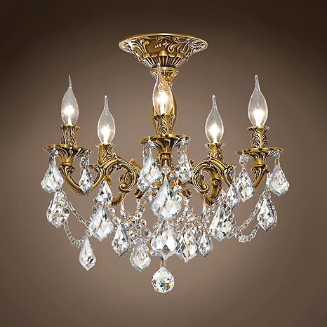 Traditional Versailles 5 Light 18 Crystal Semi Flush Mount