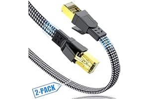 Cat 8 Ethernet Cable 30ft 2-Pack,Nylon Braided High Speed Heavy Duty 40Gbps 2000Mhz Flat Network LAN Patch Cord SFTP RJ45 Int