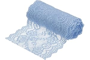 MECCANIXITY 6 Inch Wide 5 Yard Lace Ribbon Floral Pattern Light Blue Lace Trim Ribbon for Sewing Making, and DIY Crafts, Gift Wrapping, Bouquets, Wedding Decor
