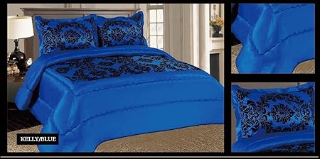 Luxury 3pcs Flock Quilted Bed Spread Bedspread Comforter Set Size