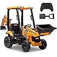 ENYOPRO 12V JCB Electric Backhoe Loader Toy Car for Kids, Battery Powered Ride on Construction Vehicle Toys w/Front Loader & Excavator, Remote Control, Moving Parts, Adjustable Seat, Soft Start