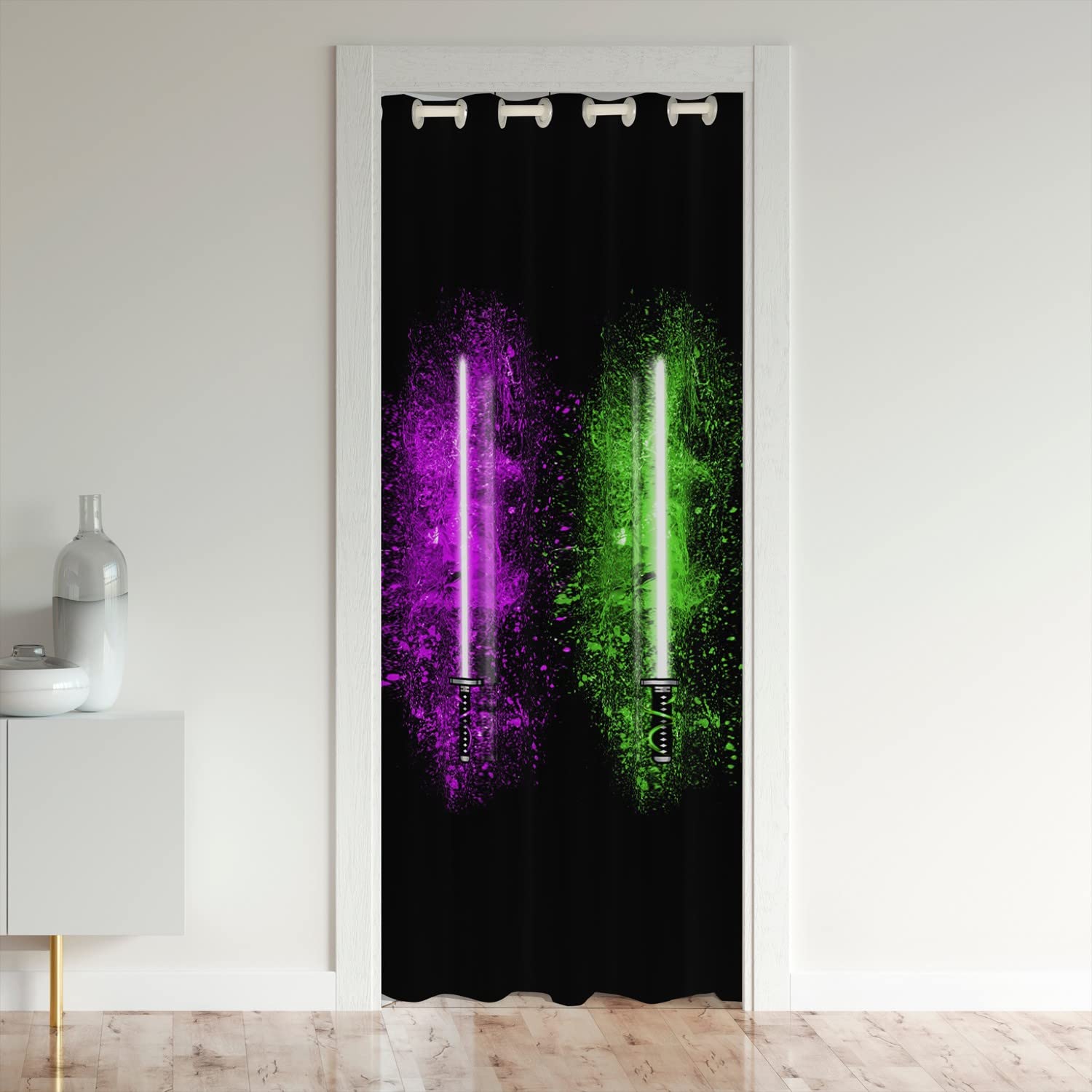 Loussiesd Ombre Door Curtain for Doorway Privacy Ombre Effects 30%-50% Room Darkening Blackout Insulated Thermal Curtain Modern Art Purple Green Window Treatments 106x203cm
