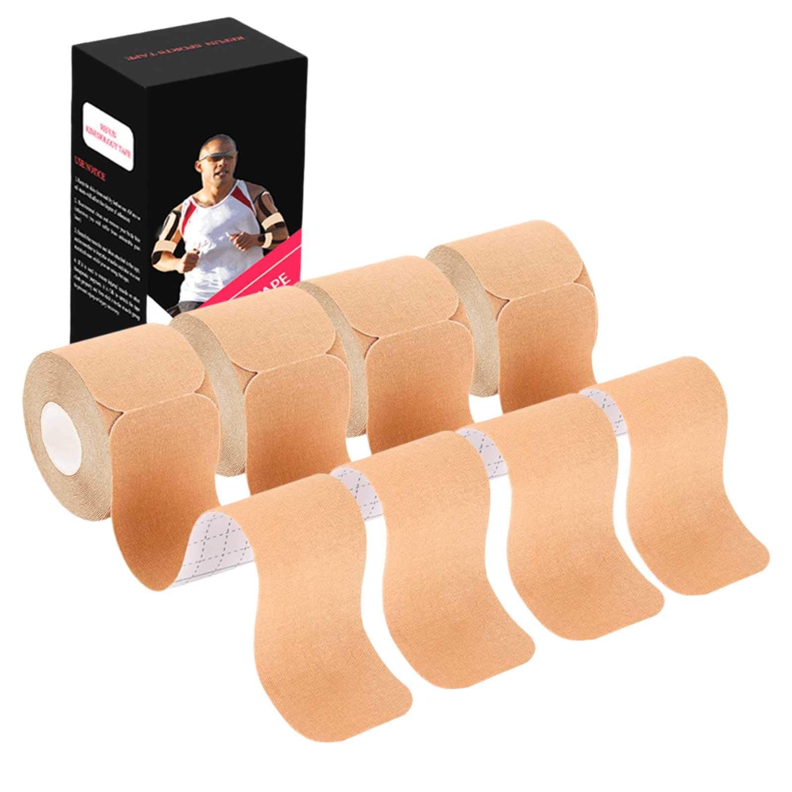Udaily Kinesiology Tape Precut (4 Rolls Pack), Elastic Therapeutic Sports Tape for Knee Shoulder and Elbow, Breathable, Water Resistant, Latex Free, Beige (Beige)