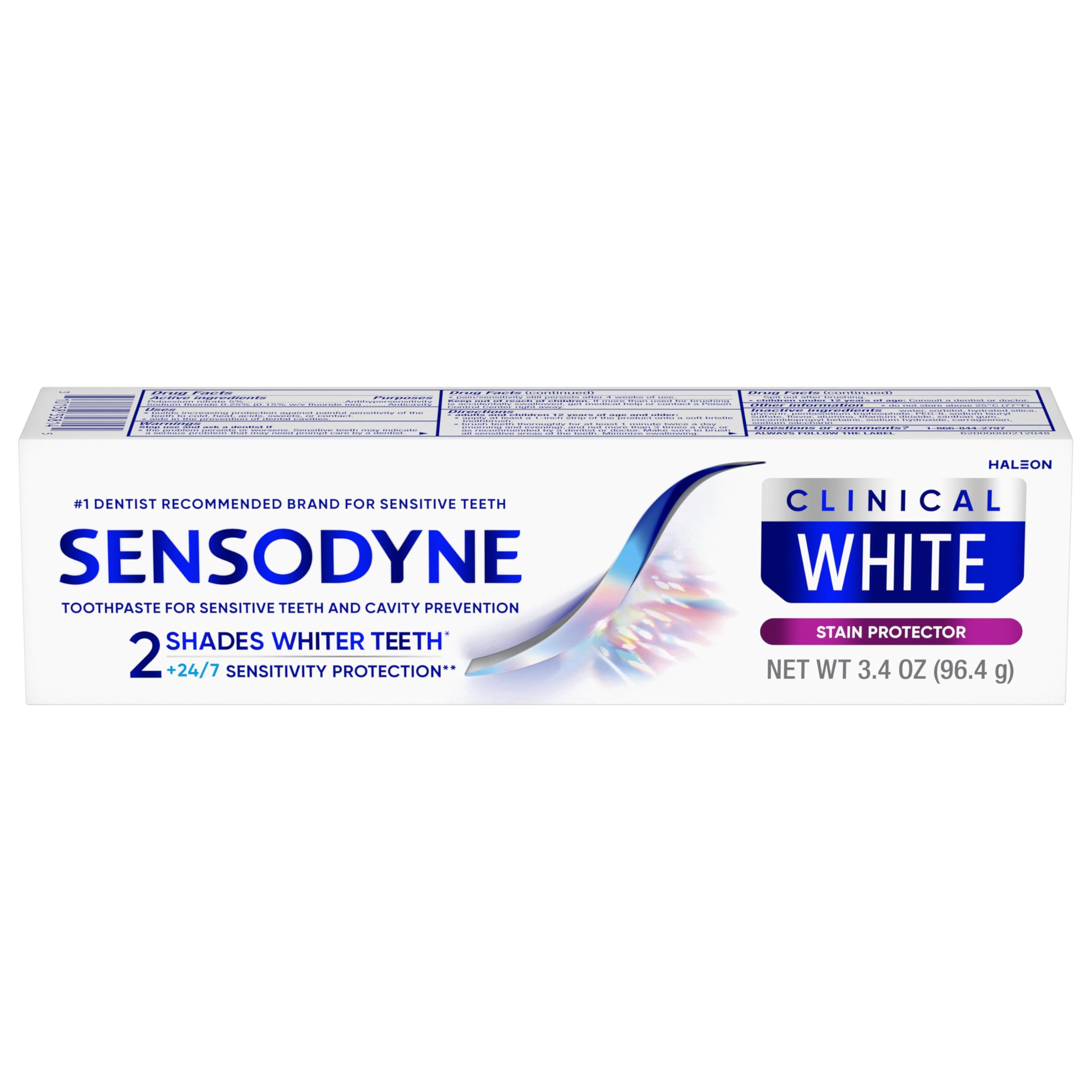 Sensodyne Clinical White Toothpaste Clinically Proven Whitening for Sensitive Teeth, Stain Protector, 3.4 oz x 3