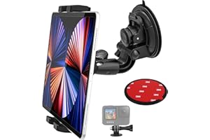 Dosvsi Windshield Car Tablet Mount, Heavy Duty Window Dashboard Tablet Holder, 95mm Powerful Suction Mount for iPad Pro 12.9 11 Air Mini, Galaxy Tab, Z Fold,More 4-13'' Tablets, 1/4'' Screw for Camera