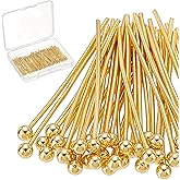 CRAFTYMELODY 200Pcs Ball Head Pins 18K Gold Plated Brass Head Pins Jewelry Pins Needles 25mm for Jewelry Making Findings Accessory Supplies DIY Craft Earring Charms Pendants Necklace Bracelets
