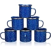 6 Pcs Enamel Camping Mugs Small Coffee Mugs Tea Cups Portable Vintage Campfire Camping Cups Bulk with Handle for Coffee Tea Home Picnic Travel Indoor and Outdoor Activities,12 oz (Blue)