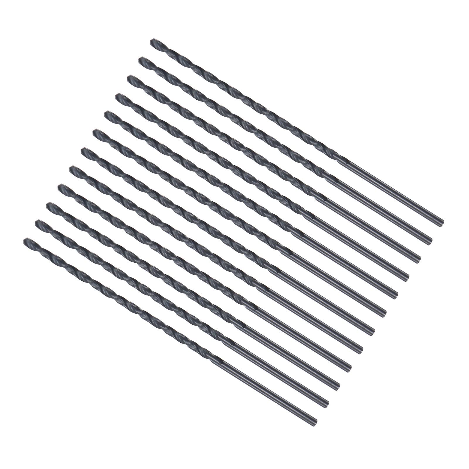 CoCud Twist Drill Bits, 2mm Drilling Diameter, Black Oxide High Speed Steel Extra Long Straight Shank - (Applications: for Stainless Steel Alloy Metal), 12-Pieces