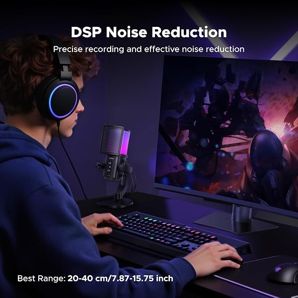 UGREEN USB GAMING MICROPHONE FOR STREAMING & VOICE CHAT, 24BIT/96KHZ CONDENSER MIC WITH QUICK MUTE, ZERO-LATENCY MONITORING, POP FILTER, SHOCK MOUNT, & RGB LIGHT FOR PC, PS5, DISCORD, PODCASTS