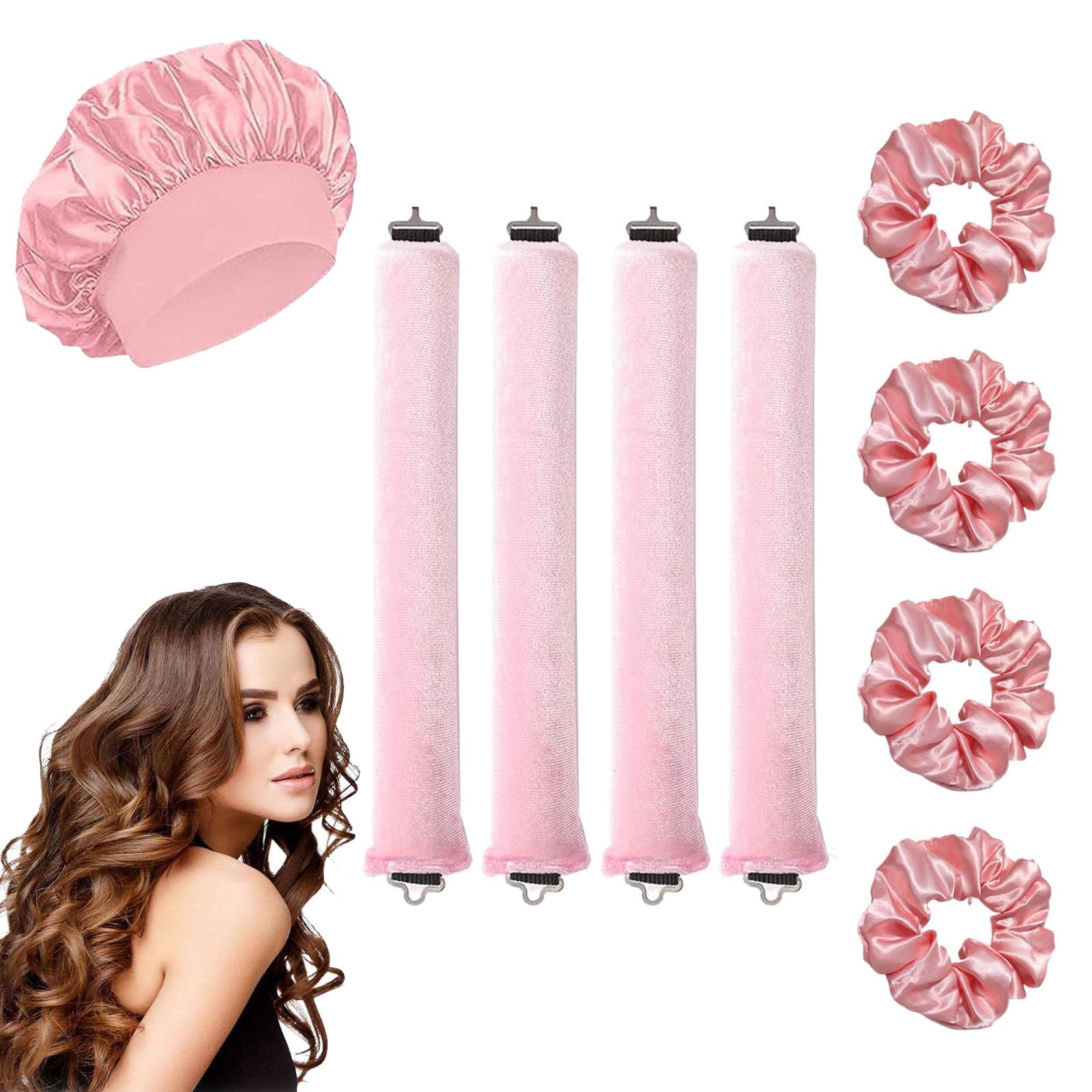 4 Pcs Blowout Rods, Heatless Curlers, Heatless Blowout Rods Heatless Curling Rod, Blow Out Rod - No Heat Curls To Sleep for Curl Rod, Women Long Hair Styling Tools for All Hair (pink, Large)