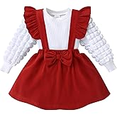 Baby Girl Toddler Corduroy Dress Outfit Sets Bubble Long Sleeve Ribbed Top and Jumper Skirt Fall Clothes 12M-5Y