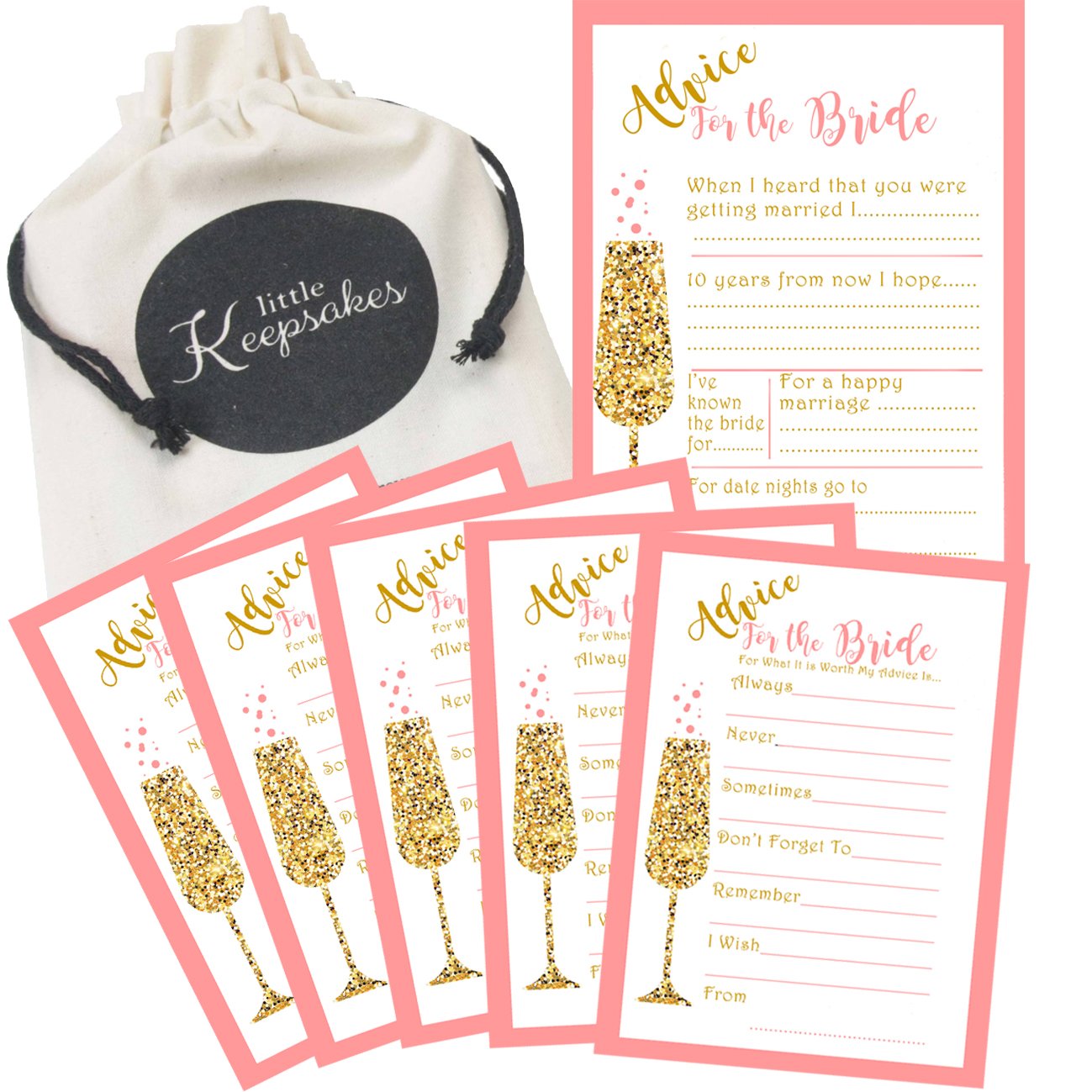 20 x Advice For The Bride Cards with BONUS Keepsake Pouch - 'Rose Pink' Hen Party Cards 'A6' Size - Great Wedding Advice Cards or Advice for the Bride Cards