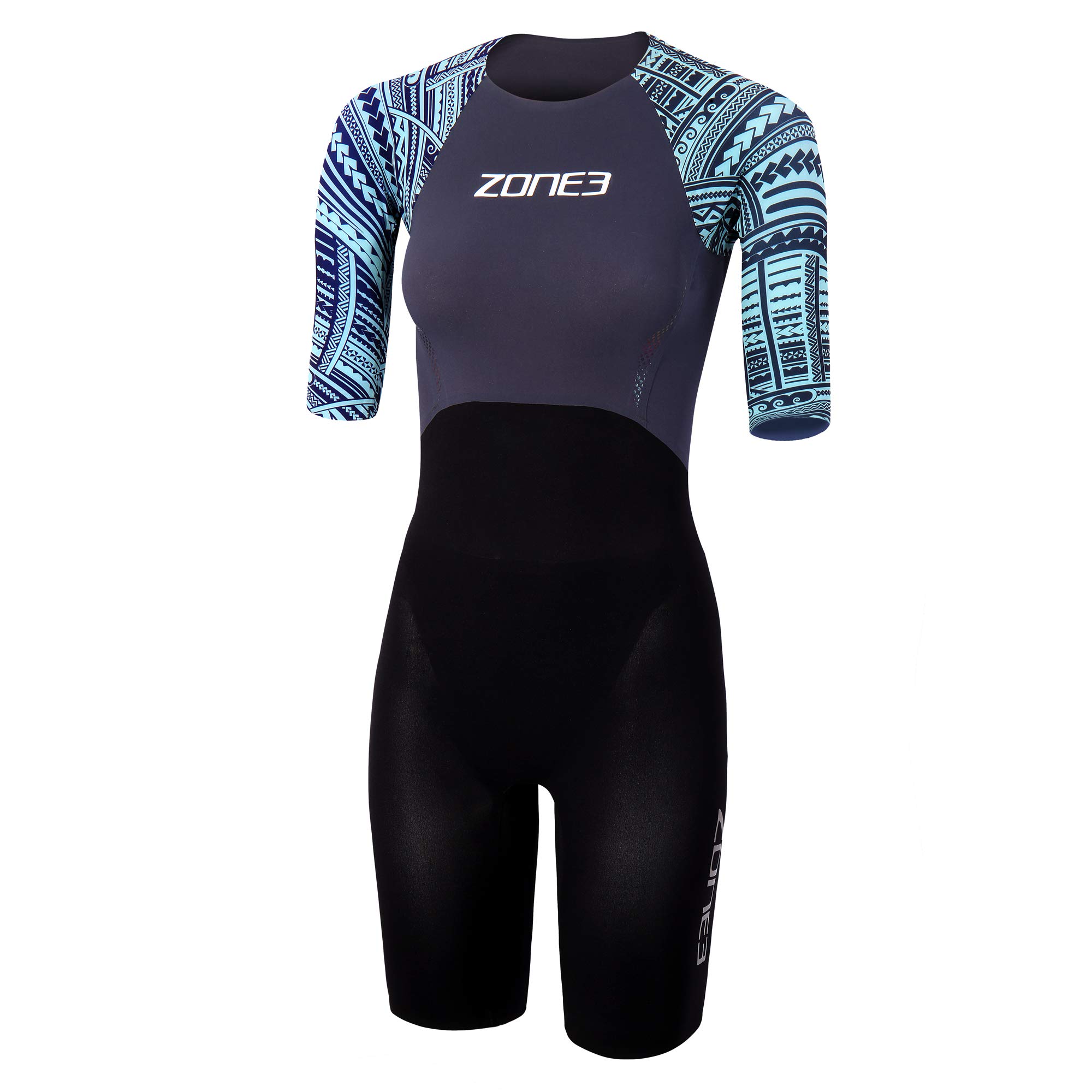 ZONE3 Women's Kona Target Short Sleeve Swimskin, Black/Grey/Turquoise, S