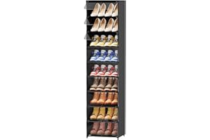 FIDUCIAL HOME 9 Tiers Tall Narrow Shoe Storage Cabinet for Entryway 18 Pairs High Top Shoe Cubby Container Bin with Clear Lid，Fit Size 12