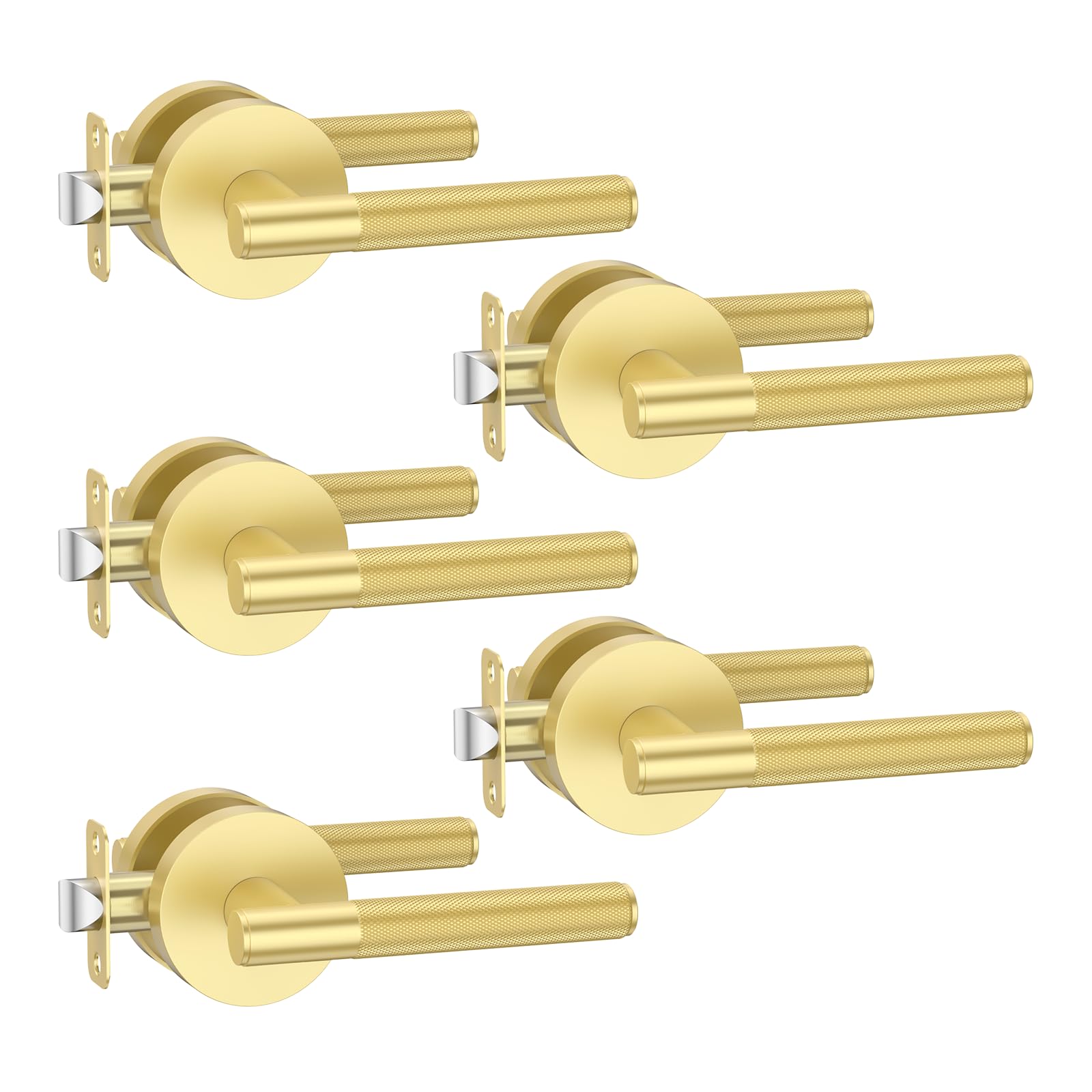 Photo 1 of Amerdeco 5 Pack Brushed Gold Passage Knurled Door Handles, Heavy Duty Non-Locking Door Lever for Hall, Closet, Office Area, Shopping Malls AM0016