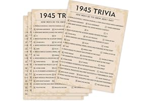 QUPT 80th Birthday Party Games, 1945 Trivia Games, Birthday Party Supplies for Adults, Fun 1945s Party Game，Pack of 30 Cards