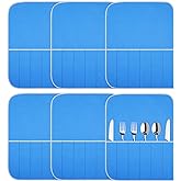Weewooday Silver Storage Bags Anti Tarnish Silver Protector Bags Blue Holder for Silverware Flatware Storage Organizer Cloth Place Setting Roll with White Ribbon for Teaspoon Utensils(6 Pieces)