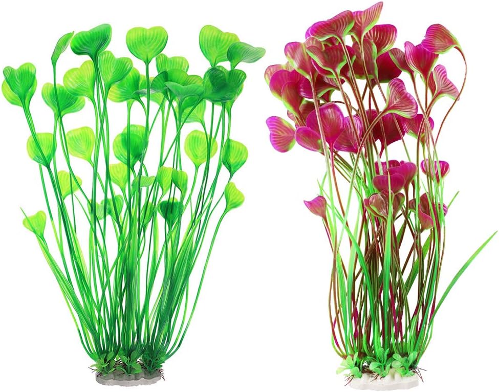 YUIP Aquarium Fish Tank Plastic Plants 2PCS Plastic Artificial Aquarium Ornaments Plants , Creature Aquarium Landscape 15.7(40cm) inch Tall (Wine red,green