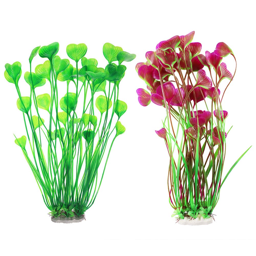 YUIP Aquarium Fish Tank Plastic Plants 2PCS Plastic Artificial Aquarium Ornaments Plants ， Creature Aquarium Landscape 15.7(40cm) inch Tall (Wine red,green