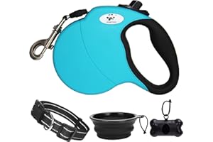 CROWN PAWS 16 ft Retractable Dog Leash for Large Dogs up to 110 lbs,Tangle-Free Nylon Tape,Blue L