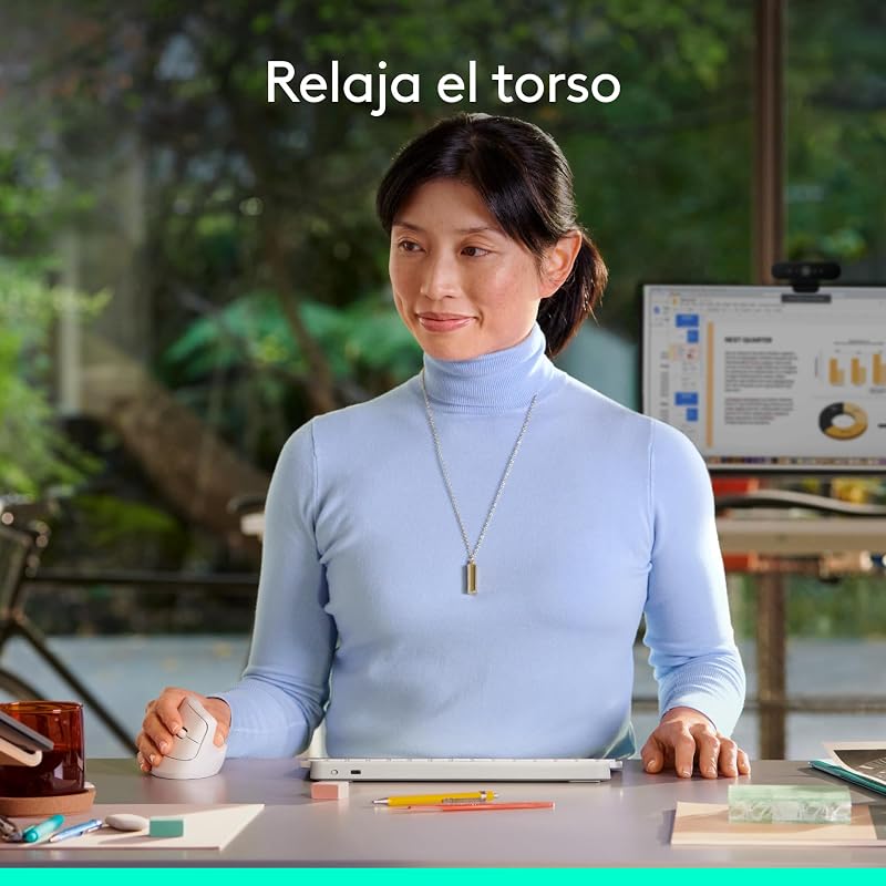 Mouse vertical ergonômico logitech lift, receptor usb sem fio, bluetooth ou logi bolt, cliques silenciosos, 4 botões, compatível com windows/macos/ipados, laptop, pc - branco