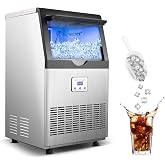 Zomagas 90LBS/24H Commercial Ice Maker Machine Under Counter/Freestanding | 25LBS storage,32 cubes/cycle,stainless steel,self-cleaning,quiet operation,for home and bar