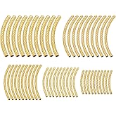 PH PandaHall 50pcs 5 Sizes 18K Gold Plated Curved Noodle Tube Beads Twisted Bugle Beads, Brass Long Tube Spacer Bead Connectors for Necklace Bracelet Jewelry Making, 19.5~35mm