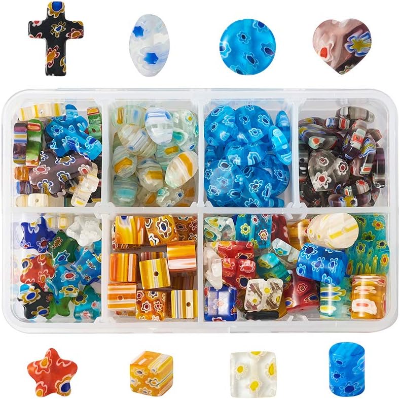 KISSITTYMillefiori Lampwork Glass Beads Flower Loose Spacer Beads 8~17mm for Jewelry Making about 165pcs/box