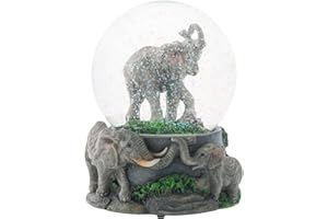 Elanze Designs Elephant Pride Family 100MM Sturdy Wind Up Musical Glitter Water Snow Globe Magical Tabletop Dresser Nightstand Figurine Decoration Plays Tune Born Free