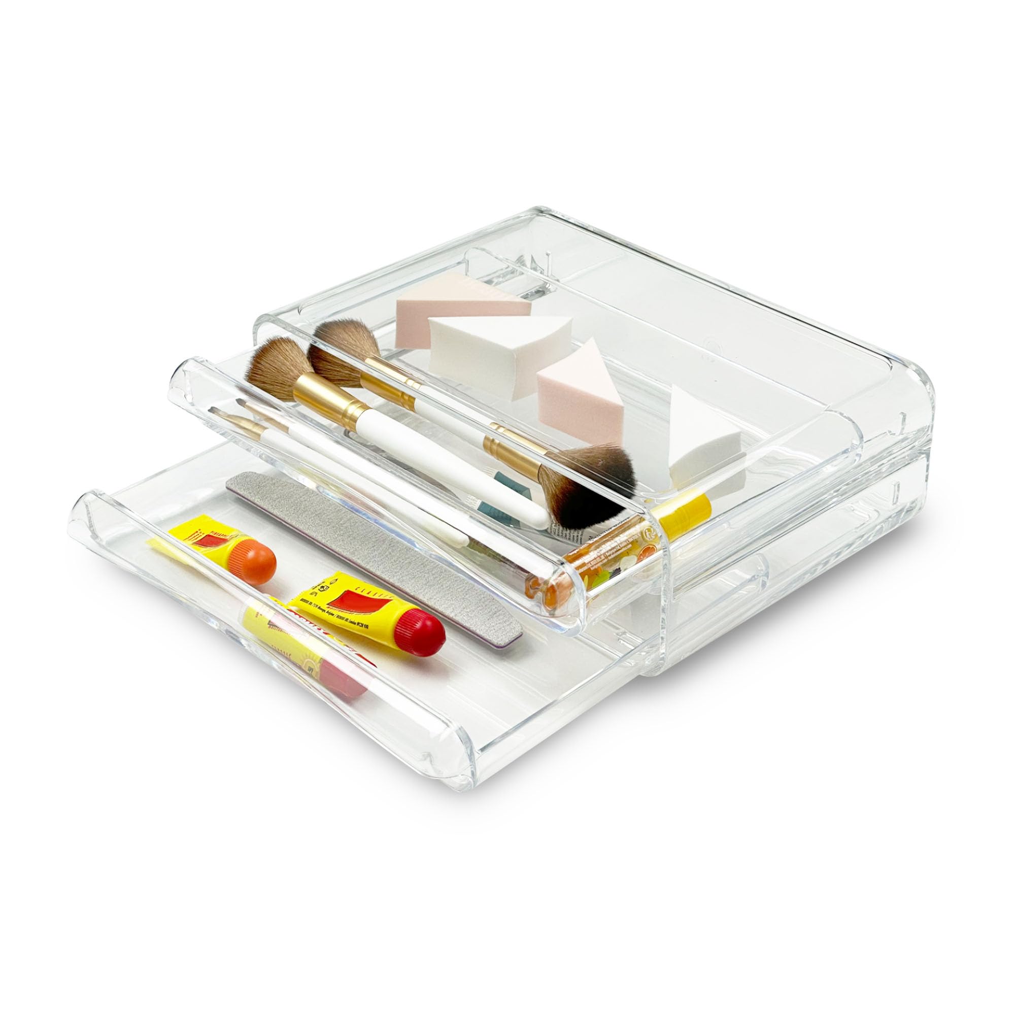 Addis Oval Style 2 Pull Out Drawer Clear Acrylic Stationary Cosmetic Storage Organiser Box, Clear Acrylic