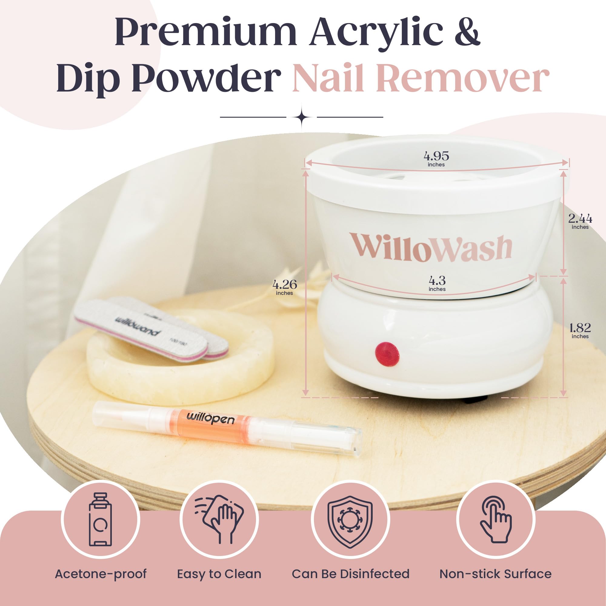 Willowash Electric Nail Soaking Bowl, Acetone-Proof Acrylic Remover Kit, Dip Powder Remover for Home Use, Heats for 50% Faster Removal - Image 5