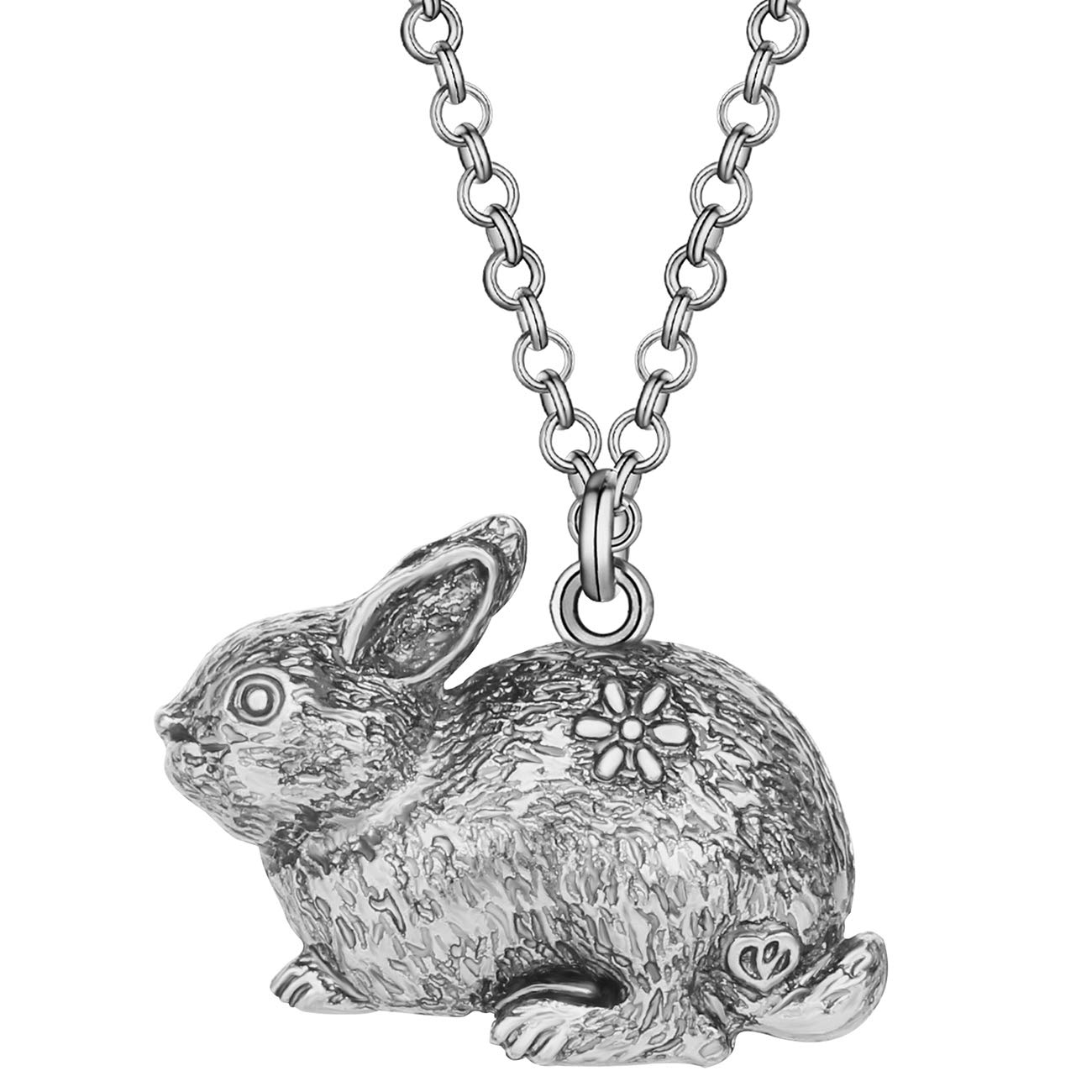 WEVENI Alloy Antique Gold Silver Plated Easter Bunny rabbit Necklace Pet Pendant Jewelry For Women Girls Gift (Silver)