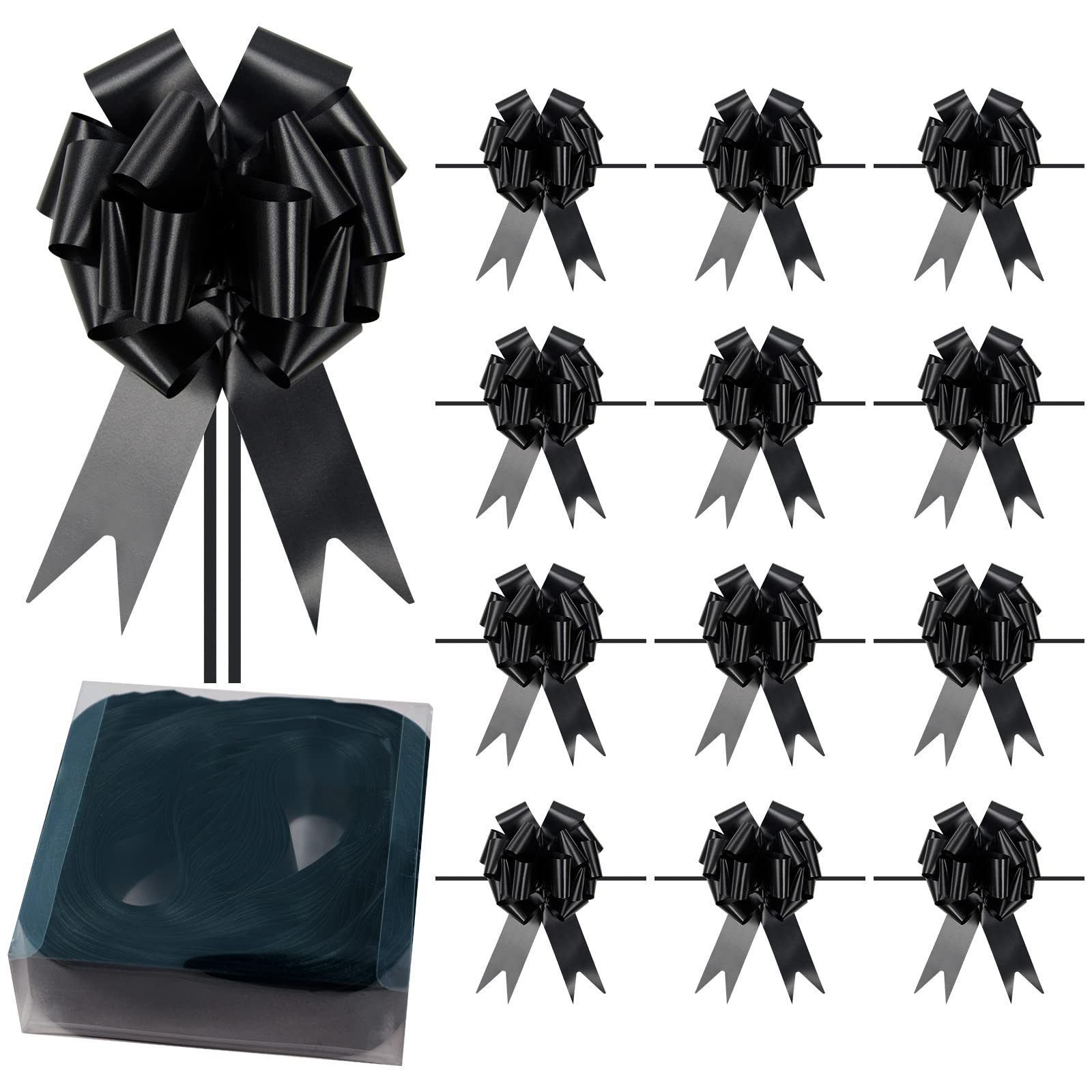 KEYIDO 20 Pack Large Black Pull Bows for Gift Wrapping, Big Gift Wrapping Bows for Presents, Hampers, Bouquet Boxes, Floristry, Funeral, Halloween, Wedding Decoration(Black Bow)