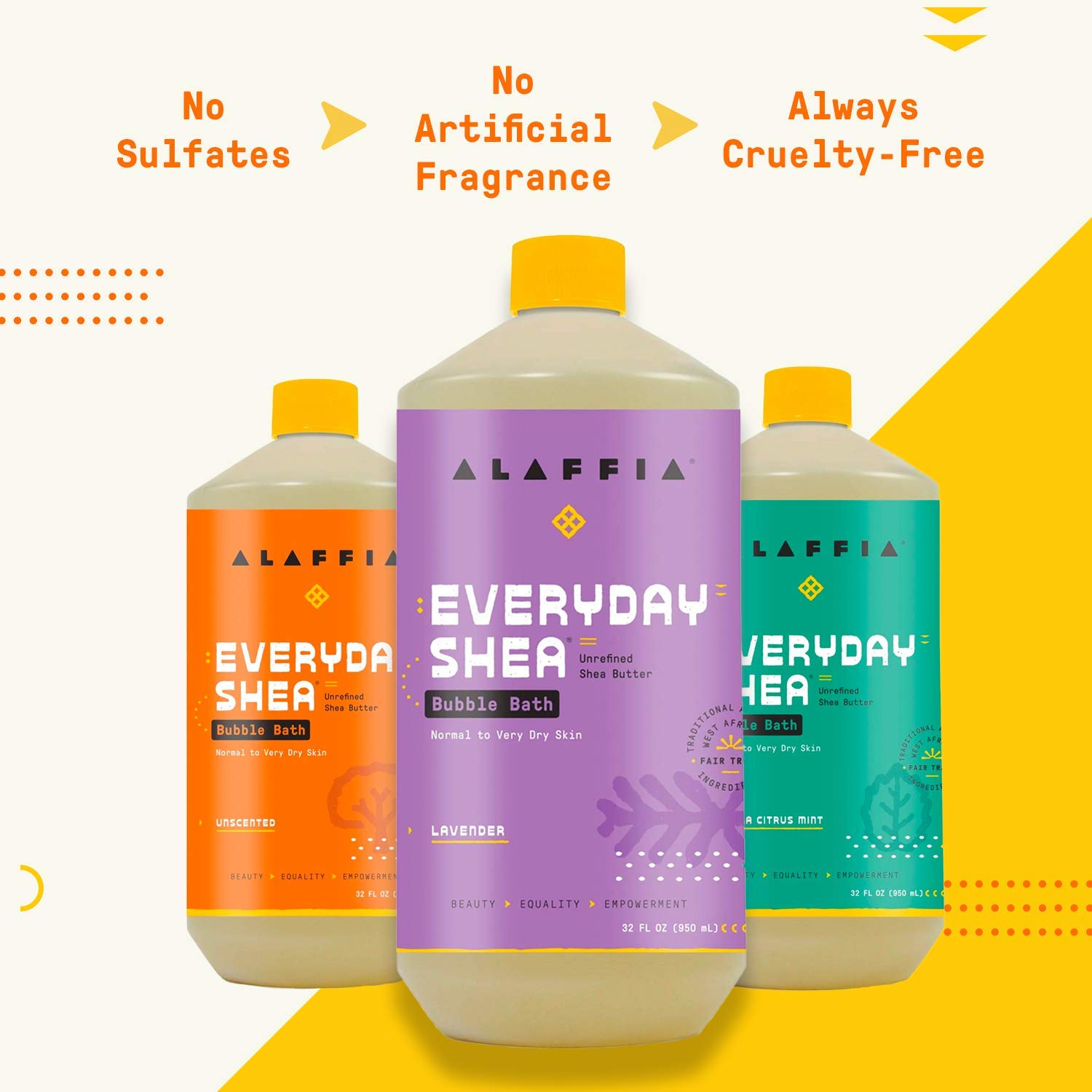 ALAFFIA Everyday SHEA Bubble Bath, for All Skin Types, Soothing Support for Deep Relaxation and Soft Moisturized Skin with Shea Butter and Yam Leaf, Fair Trade, Lavender, 32 Ounces: Health & Personal Care