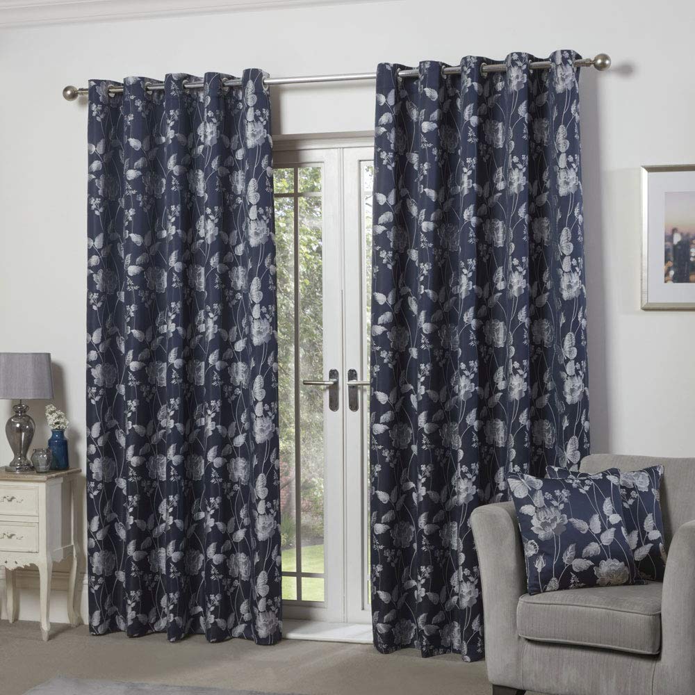 Emma Barclay Butterfly Meadow - Lined Eyelet Jacquard Curtains in Navy - Width 66 x Drop 72" (168 x 183cm) — image 1