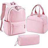 Cunno 3 Pcs School Backpack for Teen Girls Bookbags Kids Set with Lunch Box and Pencil Case College Laptop Casual Backpack(Dusty Pink)