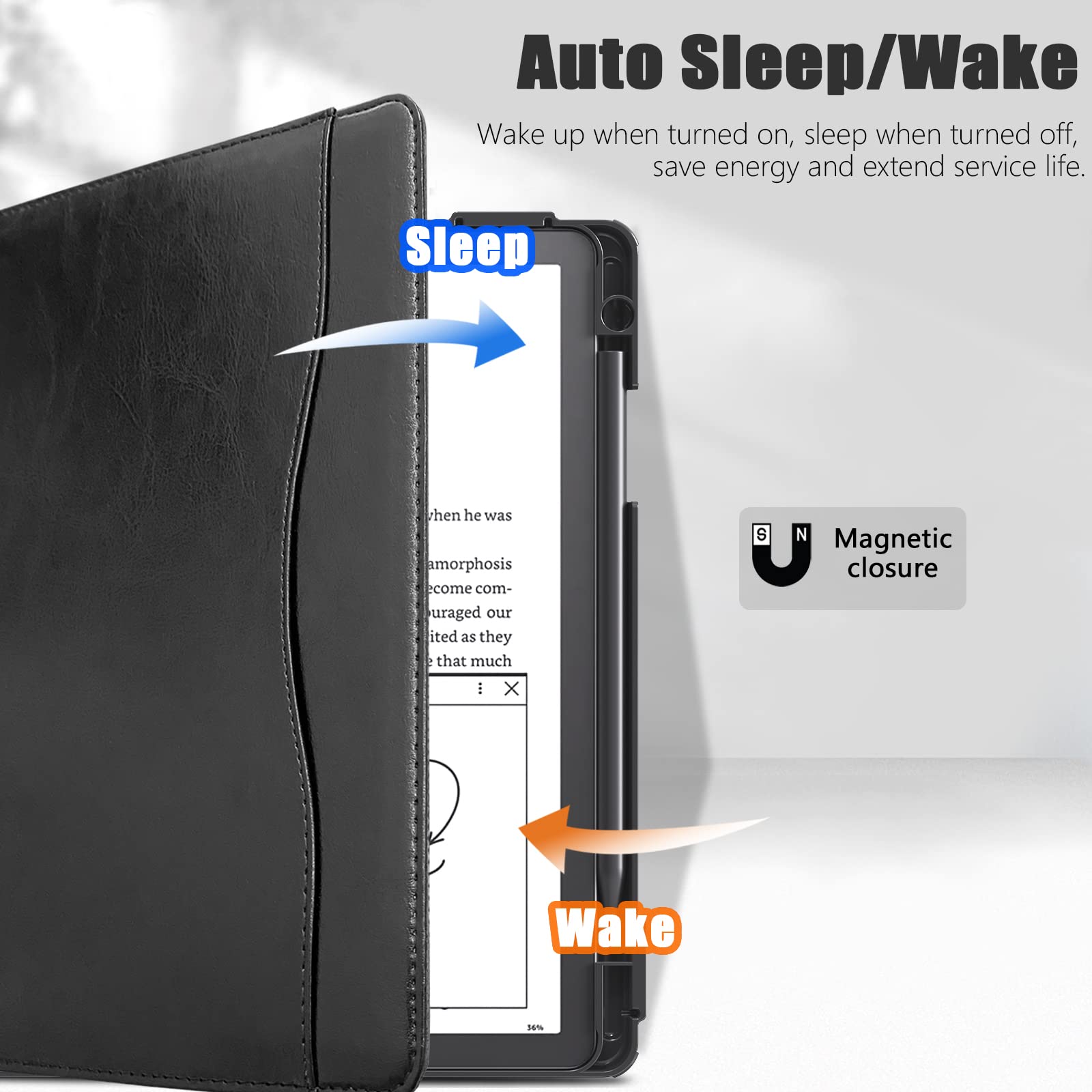 E NET-CASE Case for Kindle Scribe 10.2 inch 2024 & 2022 Released, Multi-Viewing 360 Degree Rotating Cover with Stand, Auto Sleep/Wake with Pen Holder, (Black)