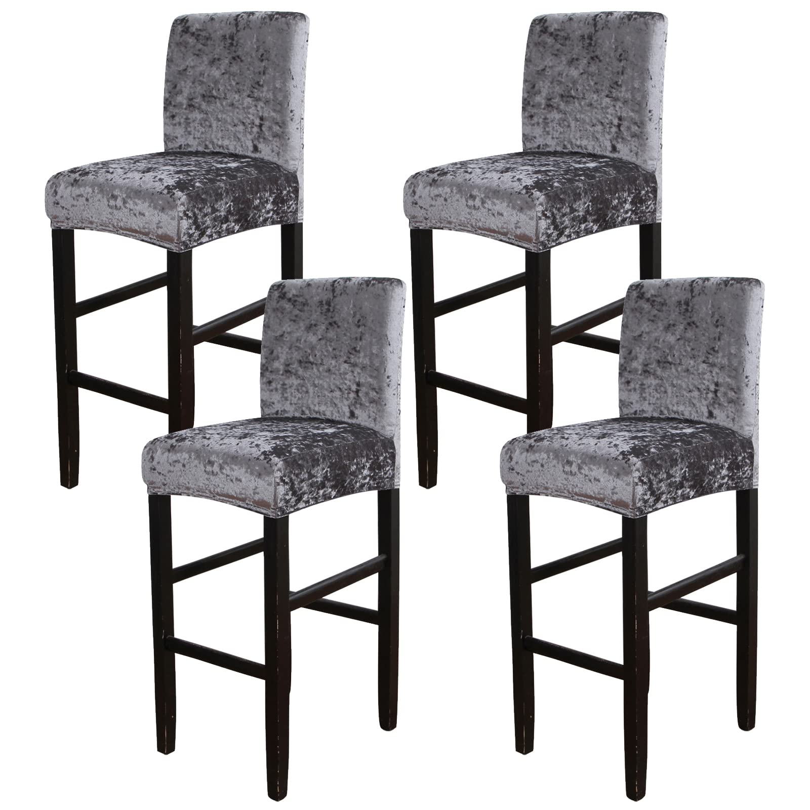 Bar Stool Chair Cover, Velvet Counter Stool Covers Elastic Stretch Removable Washable High Stool chair cover for Short Swivel Dining Chair Back Chair Bar Stool Chair (Grey, 4) …